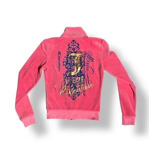 Vtg Juicy Couture Velour Track Jacket Zip Up Barbie Pink Y2K Sz Small
